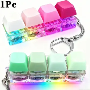 Glowing Keyboard Fidget Toy, Multifunction 4-in-1 Decompression Squeeze Button Keychain, Stress Relief Finger Clicker, Macaron Colors, Perfect Gift