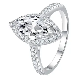 Loveden 2CT D Color VVS1 Marquise Shaped Moissanite Ring For Women Engagement Wedding Ring s925 Silver Sparkling Halo Ring Girls Birthday Gift Promise Ring Fine Jewelry