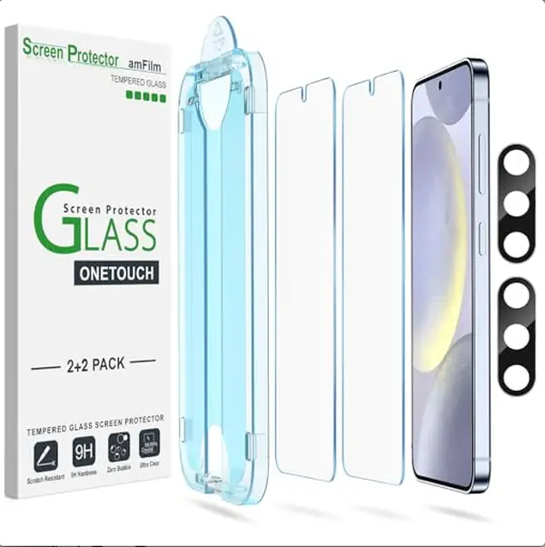 amFilm 2+2 Pack Auto-Alignment OneTouch for Samsung Galaxy S24 Plus/ S24+ 6.7" Screen Protector Tempered Glass + Camera Lens Protector, 30 Seconds Installation, 9H Hardness, Case Friendly Bubble Free