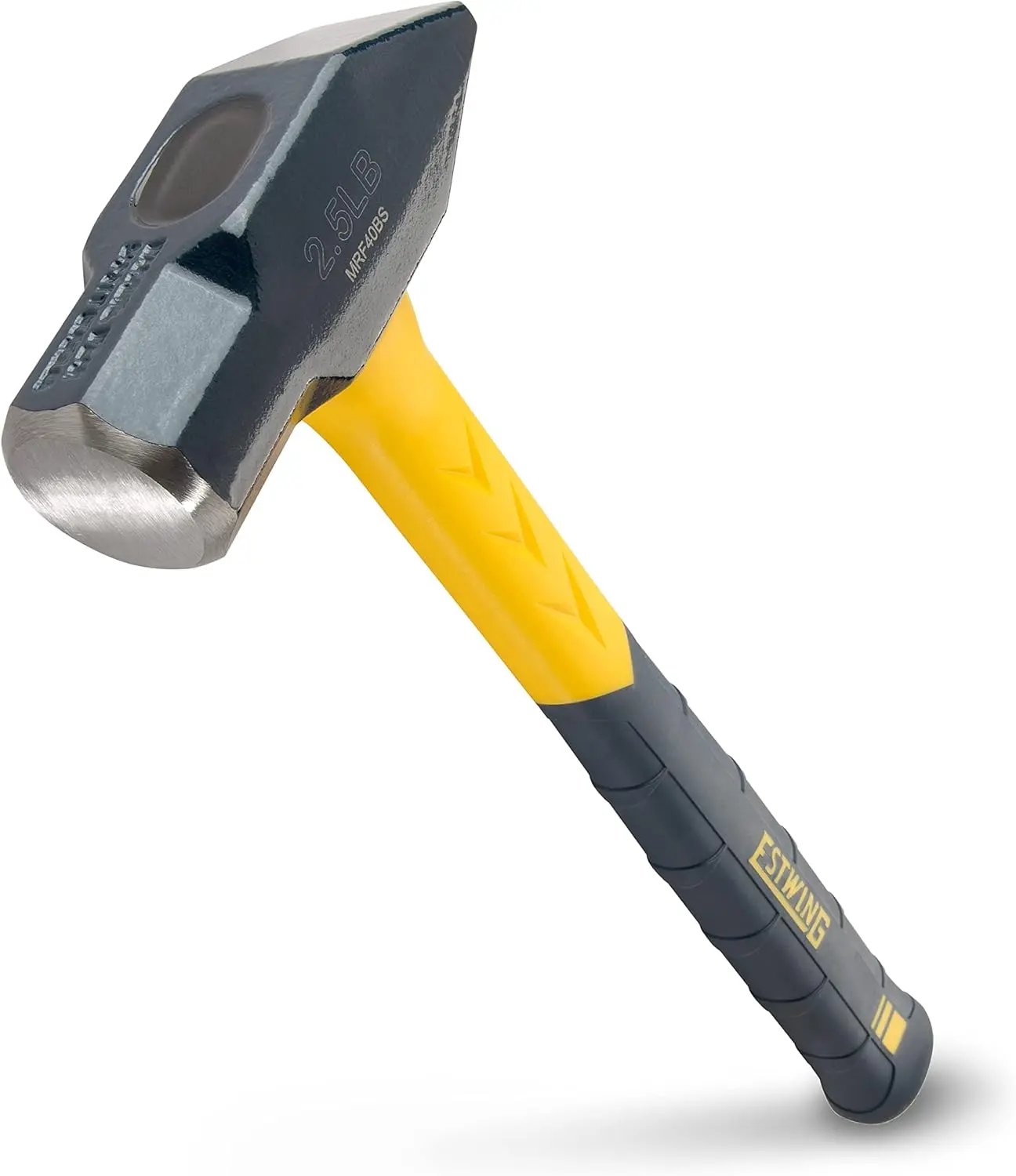 Sure Strike Blacksmith's Hammer - 40 oz Forged Steel Metalworking Tool with Fiberglass Handle, Non-Slip Cushion Grip, Polished Face, MRF40BS