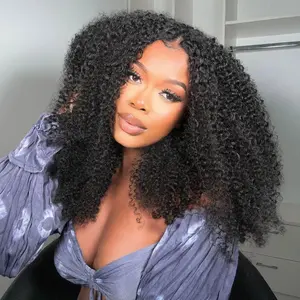OQHAIR 250% Density Afro Curly Hair V Part Wig No Leave Out Thin Part Human Hair Glueless Wig 0 Skill Needed Beginner Friendly Natural Scalp
