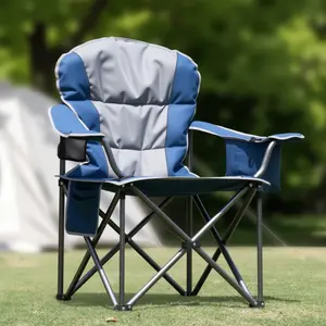 Oversized Camping Chair Heavy Duty - 5000LBS Capacity Folding Chair with Padded Seat, Cup Holder & Cooler Bag, Portable Steel Frame for Adults, Outdoor, Beach, Fishing, Concert