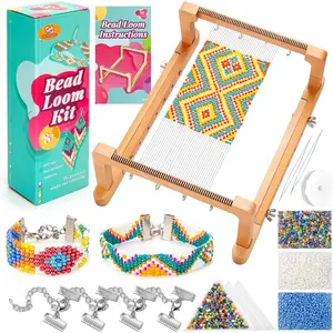 Adjustable Bead Loom Kit, Wood Loom Beading Supplies with Detailed Instructions, Practical Jewelry Making Accessories, Beading Loom Kits for Adults Jewelry Making Bracelets Belts