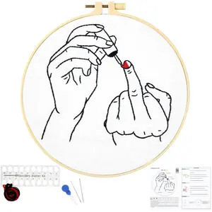 Hand Embroidery Starter Kit for Beginners Adults, Counted Stamped Cross Stitch Kits for Adults Beginners, Easy Funny Embroidery Needlepoint Kits, Embroidery Fabric, Hoops and Video Tutorial