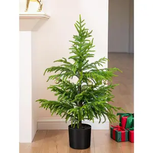 36'' Norfolk Pine Tree Real  Artificial Small Christmas Tree with Pot for Front Porch for Outdoor Indoor Christmas Decor Holiday Decorations