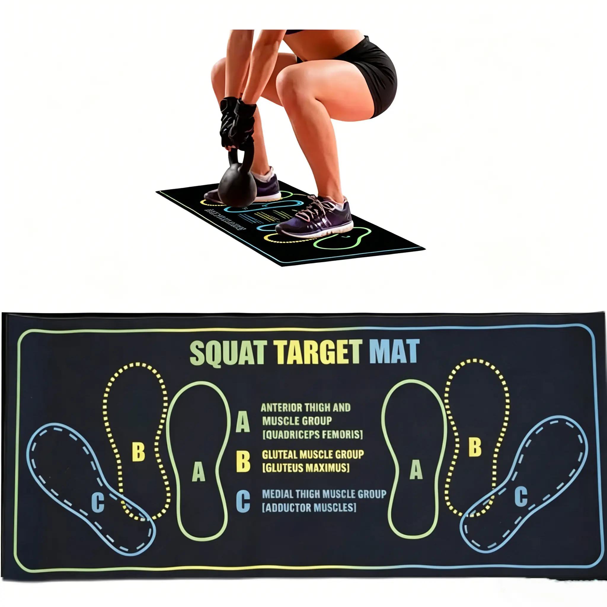 Squat Training Mat with Stance Alignment Guides - Non-Slip Cushioned Fitness Equipment for Core Strength, Posture Correction, Home Gym & Indoor Workouts (Fits Home Gym, Indoor Fitness, Exercise Workout Equipment Needs), Indoor Fitness Equipment