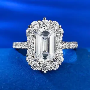 S925 Sterling Silver Rectangular Grandma 6*9mm 6A Cubic Zirconia Ring-152