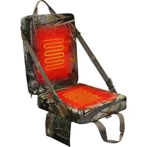 Heated Hunting Seat Cushion with Adjustable Backrest Camouflage Portable for Tree Stand Ladder Stand Ice Fishing Hiking Camping Silent Material Water Resistant Durable