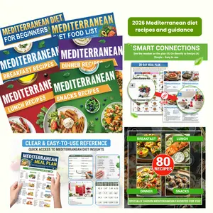 2026 Set 6 Mediterranean Diet Food List 28-day Meal Plan with 80 Recipes for Easy Chart Brochure Cookbook Healthy Living Meal Planning Guide for Beginners & Experts