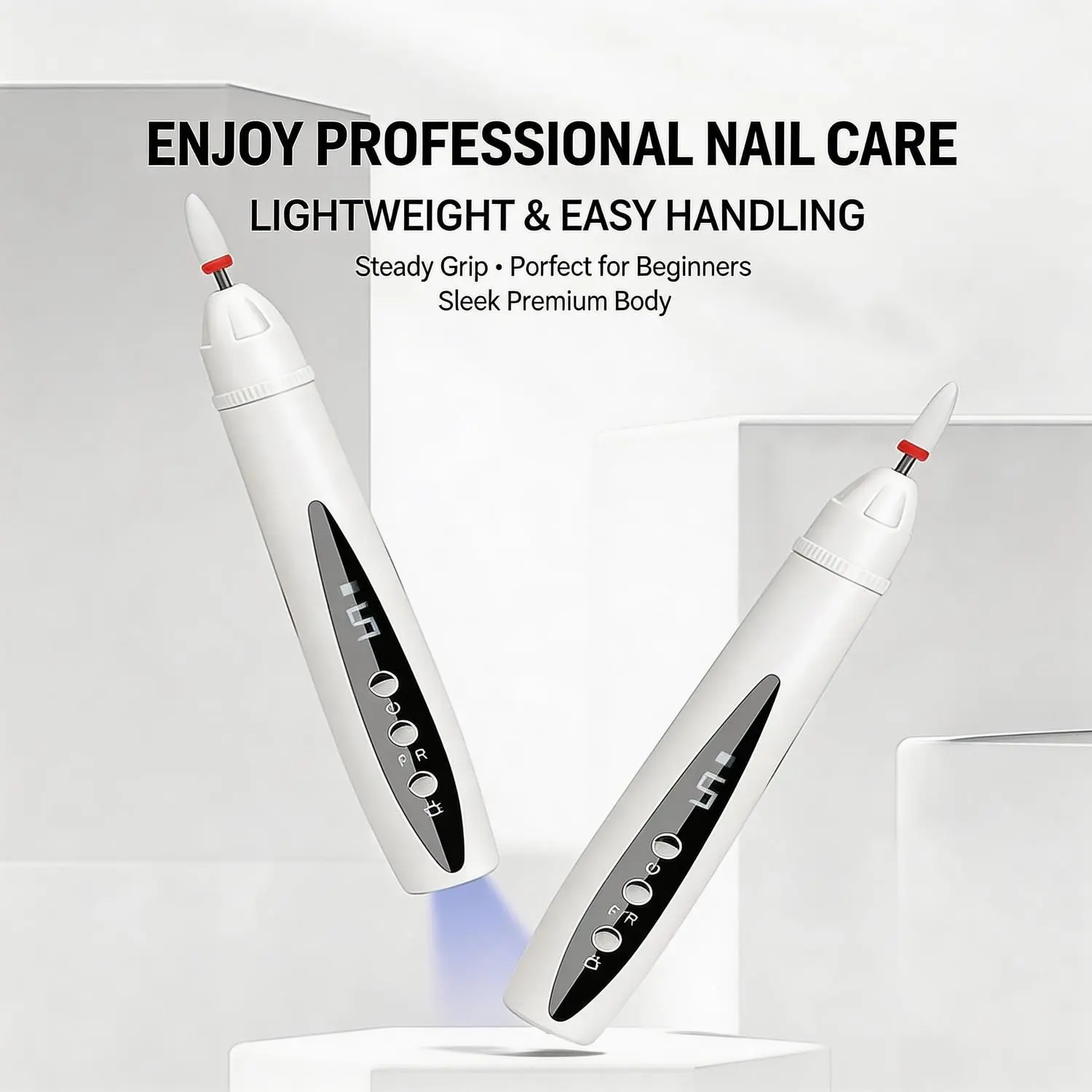 2 in 1 Electric Nail Drill with LED Nail Lamp, 5 Speed Adjustable Portable Rechargeable Nail Drill Machine, Professional Manicure Pedicure Tool for Gel Nail Remover, White