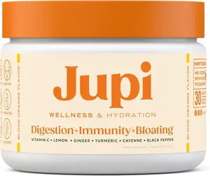 Jupi Wellness and Hydration Drink | Turmeric and Ginger Supplement with Vitamin C for Vitality & Energy | Blood Orange Flavor | Healthcare Natural