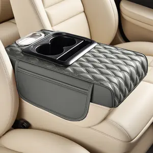 Car Organizer Glove Compartment Cover with Anti-Slip Fixation High-Grade PU Leather Water-Resistant Wear-Resistant Cup Holder Small Item Storage Multi-Functional Cover for All Seasons