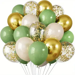 35 Green, White and Gold Shredded Paper Latex Balloons - Suitable for Weddings, Birthdays, Anniversaries, Other Occasions - Indoor and Outdoor Party Decorations, Party Balloons, Balloon Decorations Kit, Smooth Texture Balloons, Balloon Set