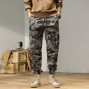 New men’s rugged camouflage cargo jogger pants — multi-pocket drawstring tapered camouflage long pants, casual streetwear suitable for everyday wear and outdoor activities