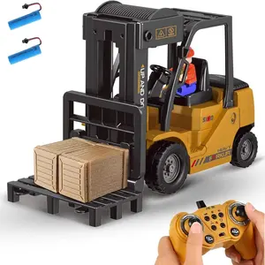 Remote Control Forklift 11 Channel Rc Forklift Cranes Construction Toys, w/Boxes/Sound and Light Spray, Two Rechargeable Batteries, Kids Forklift Toy Christmas & Birthday Gifts