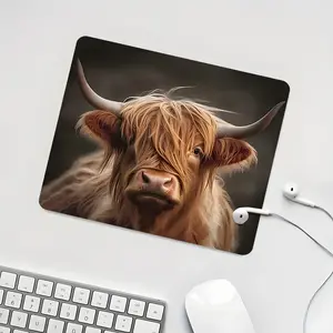Highland Cow Art Square mouse pad Animal Aesthetic Desktop Decorative Protective Pad, Rubber Anti-slip Lockedge Work Pad, Small Size Suitable for Laptop, Desktop Computer Games, Work, Family, Workstation
