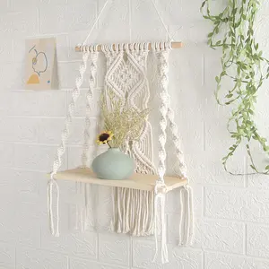Bohemian Style Handmade Macrame Wall Hanging Shelf Cotton Rope Tapestry Decor for Home Hotel Kids Room Nursery Hanging Ornament