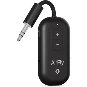 AirFly Pro 2 -  Adapter for Airplane, Pair 2 AirPods or  Headphones - 3.5mm AUX  Transmitter and Receiver for , , Treadmills, TVs- Airplane Travel Essentials, Black