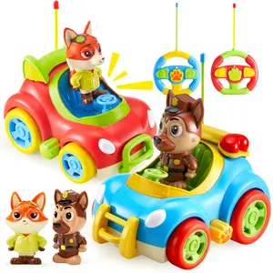 lalalark 2 Pack Remote Control Car for Toddlers, RC Cars with Cartoon Figure, Kids Toy Bumper Cars with LED Lights and Sounds, Light Up Car with Music, Christmas Birthday Gift for Boys Girls