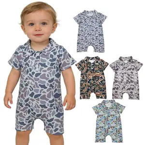 Unisex Camouflage Polo Onesie Bodysuit for Babies - Summer Trendy Toddler Outfit, Essential Baby Clothing Item