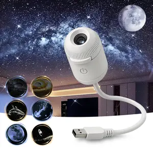 2-in-1 Galaxy Projector Night Light with 6 Sliding Projection Films, Adjustable Brightness 360° Rotating Design and USB Power for Car and Bedroom Decoration for Adults and Kids