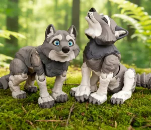 Articulated Wolf Figure - 3D Printed with Two Interchangeable Heads Calm & Howling Flexible Joints Realistic Poses Woodland Décor Collectible Desk Buddy