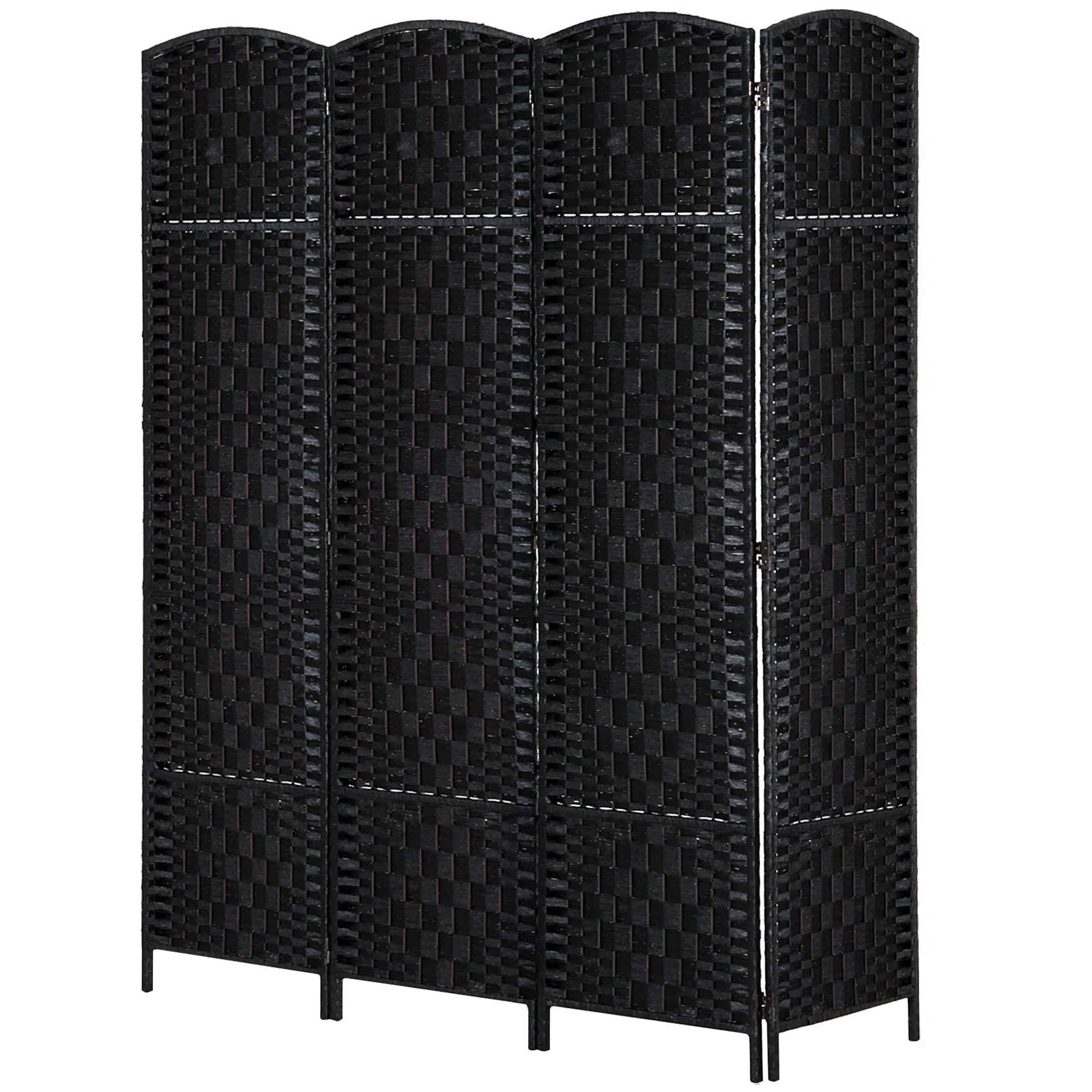 4-Panel 6FT Tall Freestanding Room Divider, Hand-Woven Paper Rope Diamond Weave Privacy Screen with 360° Hinges for Indoor Room Separation, Black