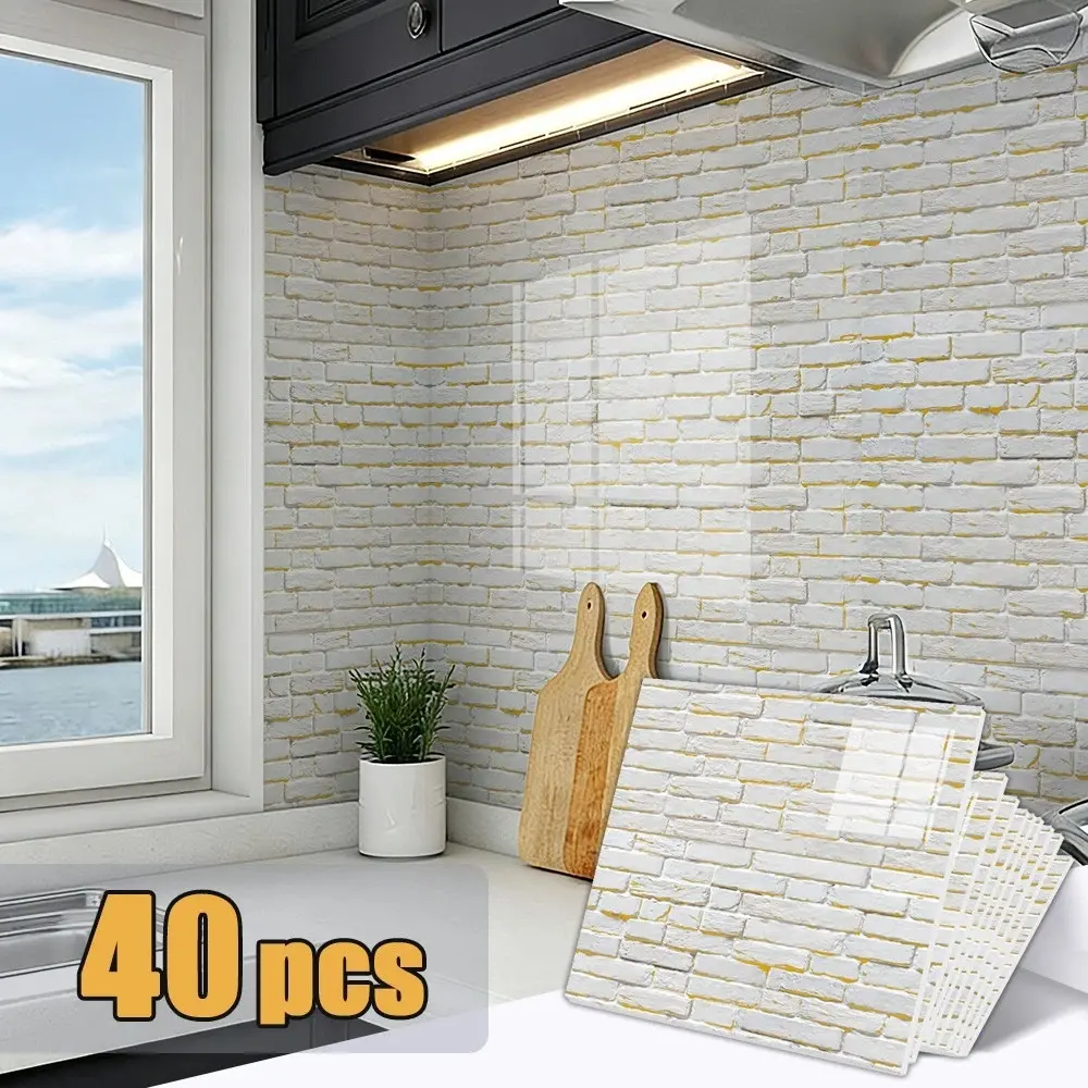 40PCS Self-Adhesive Pre-Pasted Peel-and-Stick PVC Faux Brick Wall Panels, Heat Resistant Waterproof Marble-Like Removable Protective Tiles for Indoor Home Decor (Bathroom, Kitchen) – Minimal Maintenance, High-End Look, Versatile Decor Solution