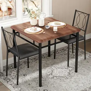 Dining Table Set for 2, Small Kitchen Table with Upholstered Chairs, Farmhouse Wood Dining Table Chairs for Kitchen Room, Small Spaces, Apartment, Walnut