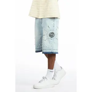 Tryst Light Blue Rhinestone Denim Short