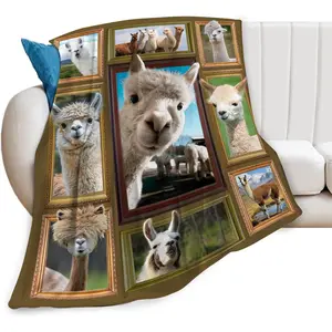 Alpaca Blanket Soft Fuzzy Flannel Llama Animal Throw Blanket Decor Cozy Warm Cute Alpaca Plush Flannel Blanket Gifts for Kids Adults Home Chair Sofa Couch Bed