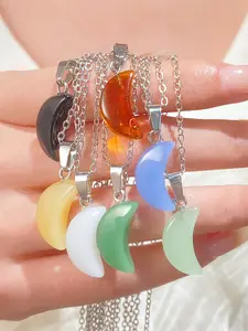 Boho Style 7-Piece Set Natural & Synthetic Stone Moon Pendant Necklace, Unique Design, Metal Coating, Bohemian Vibes, Elegant Jewelry Gift for Women, Perfect for Parties & Daily Wear