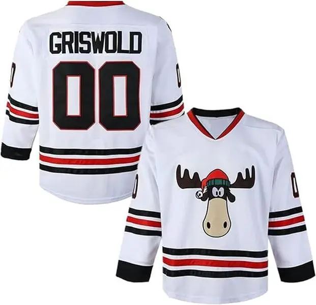 Unisex Griswold 00 Stitched Hockey Jersey - Casual Long Sleeve Breathable Polyester Mesh Top with Twill Letters, 90S Vibe, Single Layer, Machine Washable, Standard Sizes for Christmas Movie, Halloween Parties, Daily Wear
