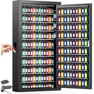 250 Keys Key Lock Box Wall Mount with Additional 24 Side Hooks and Key Tags, Anti-Theft Key Box Key Cabinet with Side Drop Slot, Key Organizer Key Safe for Home Office Garage Rental Business