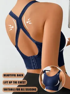 Women's Sports Bra Without Underwire, Strappy Workout Bra, Beautiful Back with Cross Straps and Padding, Ideal for Yoga, Running, Fitness, All Seasons