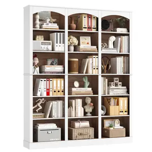 FOTOSOK Triple Wide Bookshelf, 18-Cube Bookcase and Bookshelves, 71.2" Triple Width 6 Tier Freestanding Arch Library Cabinet for Home Office Living Room
