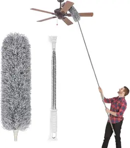 [New Deal] Microfiber Duster with Extension Pole Extra Long 100 Inches ,Extendable Duster for High Ceiling Fans, Interior Roof & Cobweb Home Cleaning Tool Home Cleaning Products