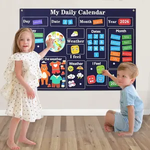My First Daily Calendar-Preschool Classroom Must Haves, Circle Time Learning Center, Days of the Week Chart for Toddlers Learning, Classroom Calendar for Kids, 3.3Ft Interactive Felt Board for Toddlers
