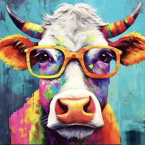 5D DIY Full Drill Round Diamond Painting - Diamond Painting Kit Colorful Bull Head Mosaic Canvas DIY Wall Art, Home Wall Decoration Diamond Pattern Design