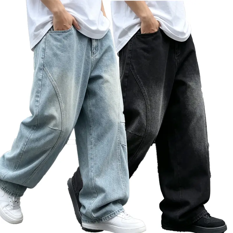 Men’s washed loose jeans — loose wide-leg jeans, lightweight and easy to wear, solid color with pockets, street style, spring/summer men’s casual workwear bottoms, loose jeans, streetwear