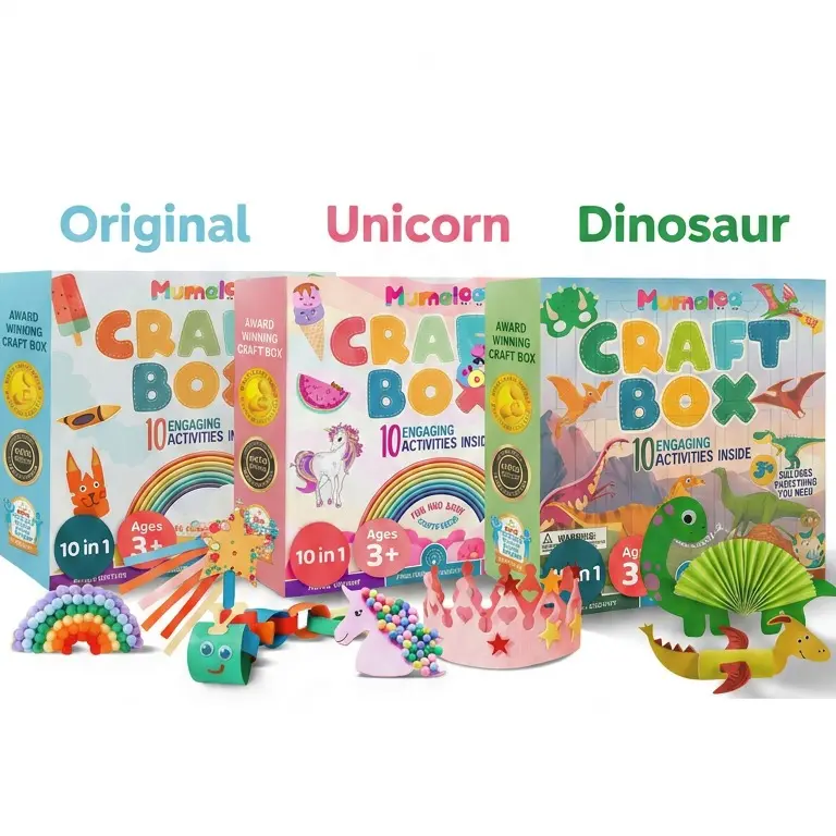 Mumaloo Craft Box for Kids Ages 3-8 – 10 Mess-Free Arts & Crafts Activities, DIY Toys with All Materials Included – Boosts Creativity & Fine Motor Skills