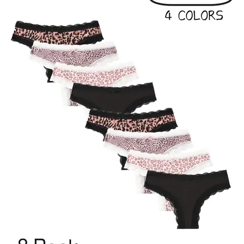 【Black Friday】Women's Fashion Leopard Print Lace Low-Waist Panties, Romantic Bow Design, Comfortable Breathable Daily Underwear, 8 Pack