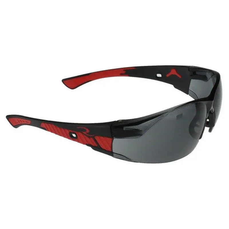 Radians Obliterator Protective Goggles - Work Safety Glasses, Construction Glasses, Black-Red Frame, Smoke Lens for Home Improvement, Security Use