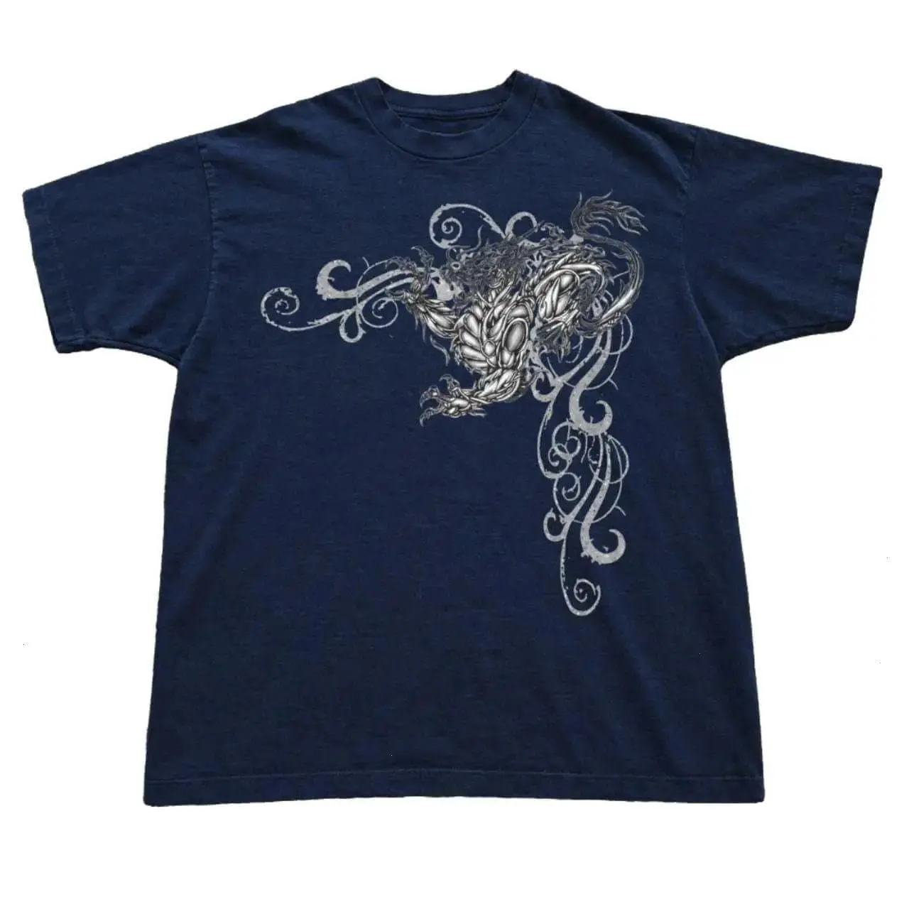 Vintage Cyber Dragon Line Art Graphic Tee | Y2K Alternative Streetwear Unisex T-Shirt | Trendy White Graphic Tee
