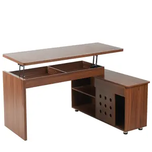 55.1inch Home Office L-Shaped Versatile  Height Adjustable Extendable  with Storage Drawers and Cabinet, Walnut desk