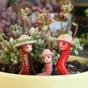 3-Piece Hat-Wearing Earthworm Decorations, DIY Resin Craft Kit, Hand-Drawn Animal Planters, Perfect Home Gift Idea