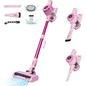 Cordless Stick Vacuum Cleaner, 30KPa Handheld Rechargeable Battery Lightweight Small Pink Vac Electirc Broom, 40Mins Runtime for Hard Floor Carpet Pet Hair Cleaning, LED Screen
