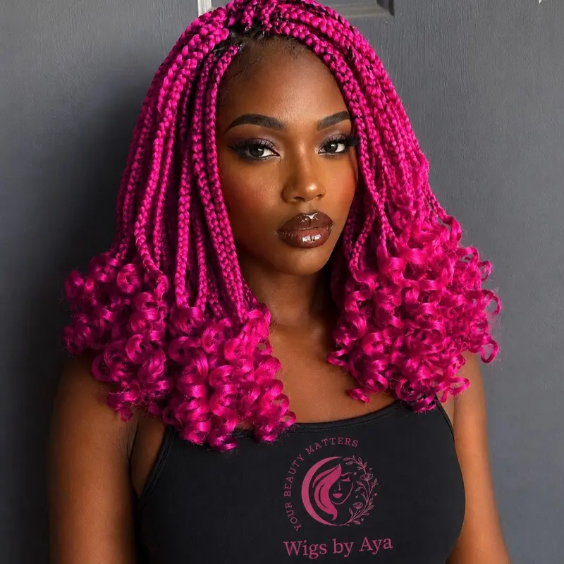 Curly Knotless Lace Front Braided Wig. Made with Lace Frontal Human Hair.