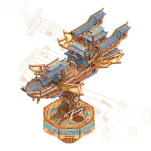 Tonecheer Puzzle-Shaped 3-D Wooden Puzzle for Adults - DIY Japanese Music Wind Voyager Orien Airship Vintage Movable Building Kit, Ideal Gift for Men, Puzzle-Shaped 3-D Puzzles