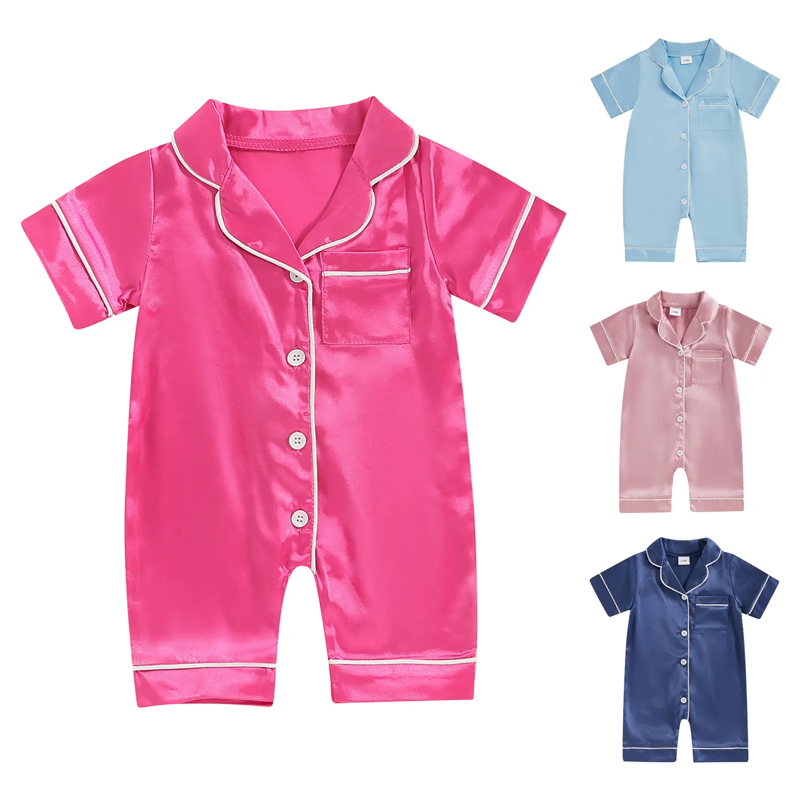 Newborn Baby Girl Boy Silk Pajamas Rompers Button Down Short Sleeve Satin Infant Pjs Jumpsuit Shorts Nightgown #Summervibes